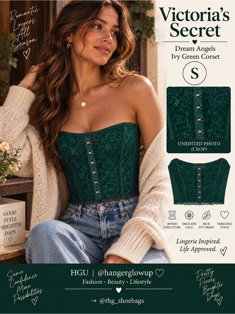 Victoria’s Secret Dream Angels Ivy Green Lace Corset Bustier Top S NWT